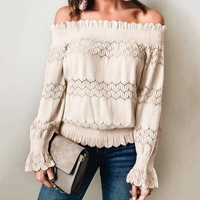 Women Lace Off Shoulder T-shirts Loose Casual Solid Color Hollow Out Blouse Long Sleeves Lace Patchwork Tops Ladies Shirts
Women Lace Off Shoulder T-shirts Loose Casual Solid Color Hollow Out Blouse Long Sleeves Lace Patchwork Tops Ladies Shirts