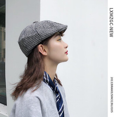 Lady Korean version of the new autumn&winter hat British 100 birds lattice beret Japanese retro art painter hat