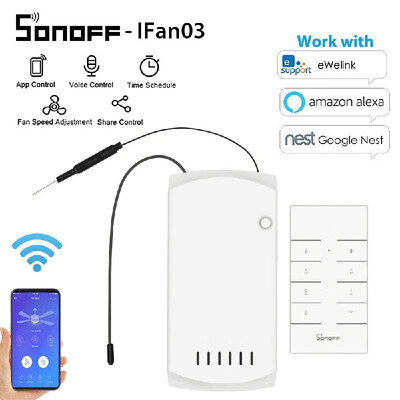 SONOFF iFan03 Wifi Smart Fan Switch Ceiling Fan Light Controller 433 RF APP Voice Remote Control Adjust Speed Smart Home Module Wi
SONOFF iFan03 Wifi Smart Fan Switch Ceiling Fan Light Controller 433 RF APP Voice Remote Control Adjust Speed Smart Home Module Wi