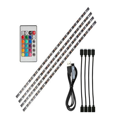 4x50cm Black USB 5V Powered LED Strip Lights Waterproof CE-Listed RGB LED Strip with RC
4x50cm Black USB 5V Powered LED Strip Lights Waterproof CE-Listed RGB LED Strip with RC