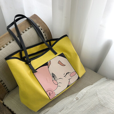 Chic canvas bag summer new 2019 girls high-capacity tote bag Korean style one-shoulder bag