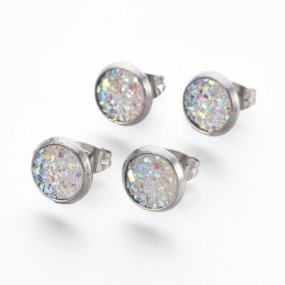 304 Stainless Steel Stud Earrings with Resin Druzy Flat Round WhiteSmoke 14x10mm Pin 08mm
304 Stainless Steel Stud Earrings with Resin Druzy Flat Round WhiteSmoke 14x10mm Pin 08mm