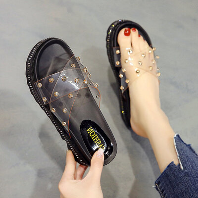 Transparent high slippers women wear summer hundred lap slope heel high heel muffin thick bottom cool drag drill
Transparent high slippers women wear summer hundred lap slope heel high heel muffin thick bottom cool drag drill