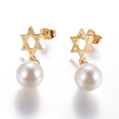 304 Stainless Steel Dangle Stud Earrings with Plastic Imitation Pearl Star of David Golden 285mm Pin 08mm
304 Stainless Steel Dangle Stud Earrings with Plastic Imitation Pearl Star of David Golden 285mm Pin 08mm