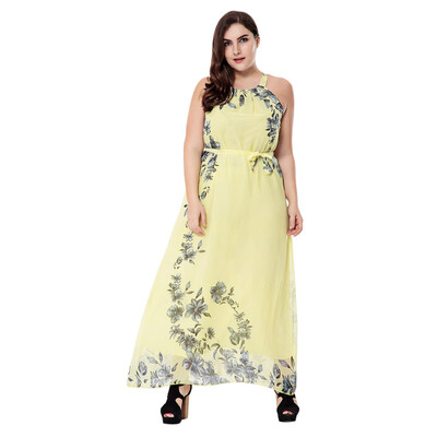 Female Summer Beach Simple Large Size Floral Printing Waisted Halterneck Dress
Female Summer Beach Simple Large Size Floral Printing Waisted Halterneck Dress