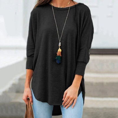 Women Fashion Casual O-neck Seven-quarter sleeve Irregular hem Loose Solid color T-shirt
Women Fashion Casual O-neck Seven-quarter sleeve Irregular hem Loose Solid color T-shirt