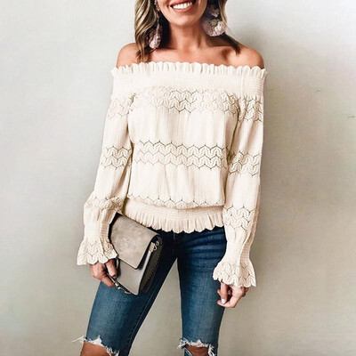 Women Blouse Crochet Lace Splicing Off Shoulder Ruched Flare Sleeve Fuffle Hollow Out Elegant Party Wear
Women Blouse Crochet Lace Splicing Off Shoulder Ruched Flare Sleeve Fuffle Hollow Out Elegant Party Wear