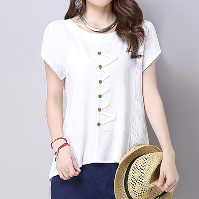 Nomeni Fashion Women Summer O-Neck Short Sleeve Buttons Cotton And Linen Casual Top Tee
Nomeni Fashion Women Summer O-Neck Short Sleeve Buttons Cotton And Linen Casual Top Tee