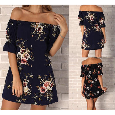 Women Boho Off Shoulder Floral Print Dress Polyester Short Sleeve Ladies Summer Beach Party Mini Dresses
Women Boho Off Shoulder Floral Print Dress Polyester Short Sleeve Ladies Summer Beach Party Mini Dresses