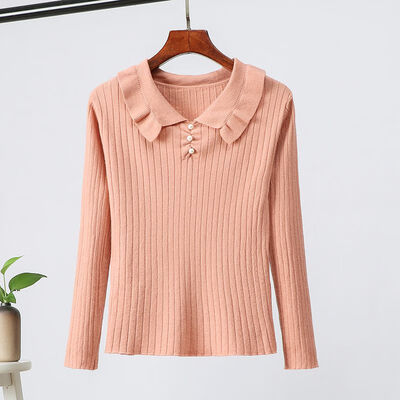 Korean Style Solid Color Pearl Decoration Sweater Fashion Sweet Long-sleeved Womens Knit Pullover
Korean Style Solid Color Pearl Decoration Sweater Fashion Sweet Long-sleeved Womens Knit Pullover