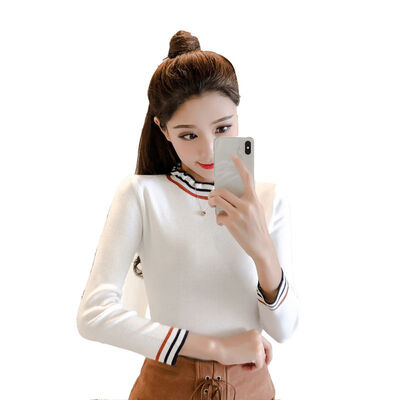 Fashion Knitted Slim Long Sleeves Bottoming Tops Ruffles Half High Coullar Sweaters Women Autumn Striped Print Pullovers Female
Fashion Knitted Slim Long Sleeves Bottoming Tops Ruffles Half High Coullar Sweaters Women Autumn Striped Print Pullovers Female