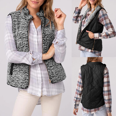Tailored Women Casual Solid Sleeveless Outerwear Plush Zipper Pocket Reversible Vest Coat
Tailored Women Casual Solid Sleeveless Outerwear Plush Zipper Pocket Reversible Vest Coat