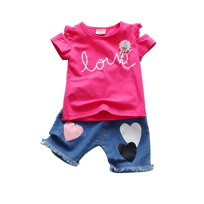 Summer new childrens clothing baby girls clothes English print short-sleeved T-shirtdenim shorts two-piece
Summer new childrens clothing baby girls clothes English print short-sleeved T-shirtdenim shorts two-piece