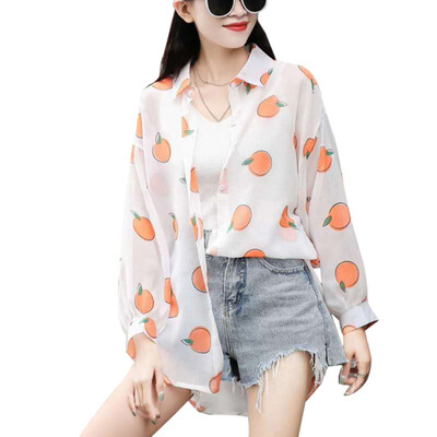 Ladies Casual Long Sleeve Fruit Print Chiffon Shirt Women Turn-down Collar Outerwear Blouse Tops
Ladies Casual Long Sleeve Fruit Print Chiffon Shirt Women Turn-down Collar Outerwear Blouse Tops