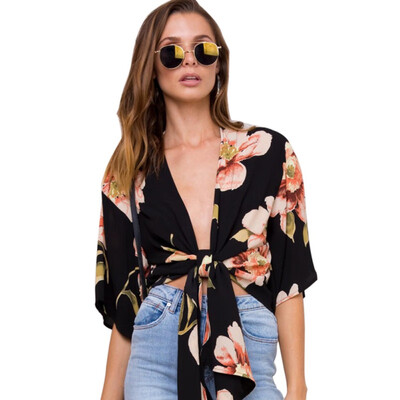 Summer Floral Print Blouse Women Sexy Top Deep V-Neck Bow-Tie Casual Blouse For Women Blusa Feminina
Summer Floral Print Blouse Women Sexy Top Deep V-Neck Bow-Tie Casual Blouse For Women Blusa Feminina