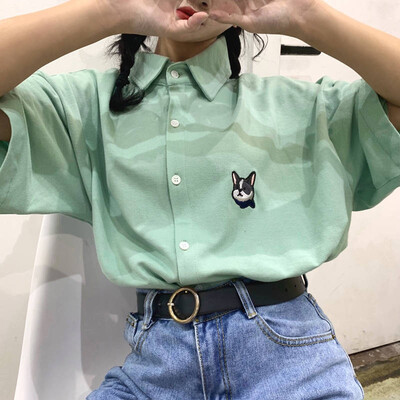 Harajuku Cartoon Dog Print Blouse Tops Korean Causal Shirt 2019 Summer Loose Short Sleeve Turn-down Collar Shirts Woman Blusas
Harajuku Cartoon Dog Print Blouse Tops Korean Causal Shirt 2019 Summer Loose Short Sleeve Turn-down Collar Shirts Woman Blusas