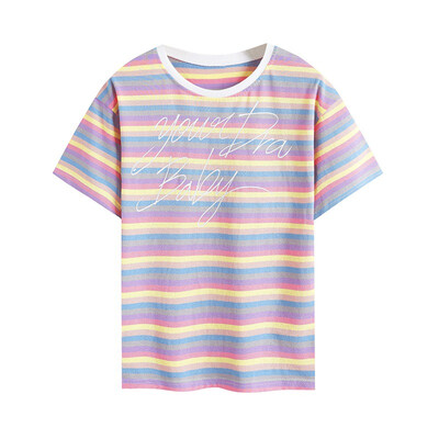 Summer Rainbow Striped Letter Print Womens T-Shirt Trends Round Neck Short Sleeve T-Shirt
Summer Rainbow Striped Letter Print Womens T-Shirt Trends Round Neck Short Sleeve T-Shirt