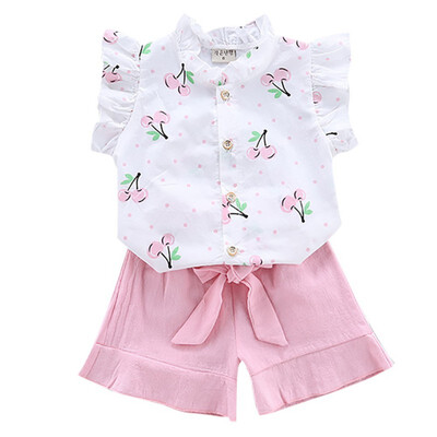 Baby Girls Clothes Summer 2pcs Children Clothing Fashion Flare Sleeve Cherry Print T-shirt TopsShorts Costume Set
Baby Girls Clothes Summer 2pcs Children Clothing Fashion Flare Sleeve Cherry Print T-shirt TopsShorts Costume Set