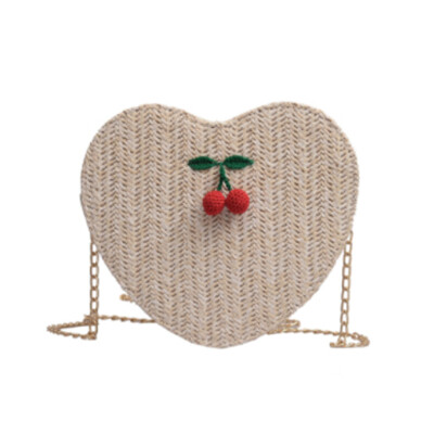 

2019 fashion one shoulder summer beach straw bag peach heart woven small cherry decorative shoulder bag