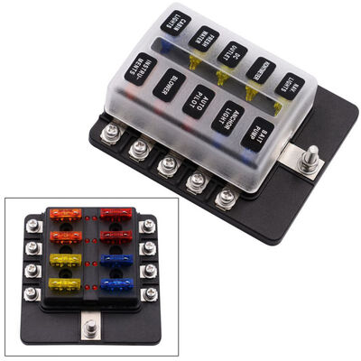 12V 24V 10 Way Blade Fuse Box Holder with LED Warning Light Kit for Car Boat Marine Trike
12V 24V 10 Way Blade Fuse Box Holder with LED Warning Light Kit for Car Boat Marine Trike