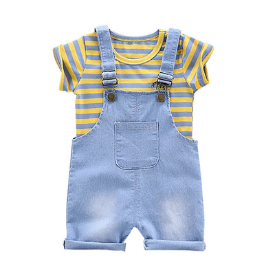 Summer Baby Clothes Baby Boys Girls Short Sleeve Striped Print Tops Blouse ShirtDenim Strap Shorts Casual Outfits Sets
Summer Baby Clothes Baby Boys Girls Short Sleeve Striped Print Tops Blouse ShirtDenim Strap Shorts Casual Outfits Sets