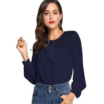 Office Lace Chiffon Womnes Shirt Hollow Out Patchwork Long Sleeve Blouse Bow Tie Slim Shirts Women Elegant Tops Navy White
Office Lace Chiffon Womnes Shirt Hollow Out Patchwork Long Sleeve Blouse Bow Tie Slim Shirts Women Elegant Tops Navy White