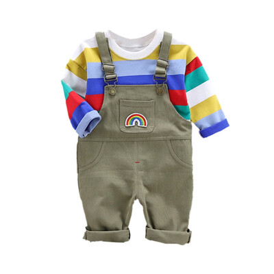 Spring Autumn Casual Fashion Baby Kids Rainbow Striped Long Sleeve Top And Suspender Trousers Clothing Sets
Spring Autumn Casual Fashion Baby Kids Rainbow Striped Long Sleeve Top And Suspender Trousers Clothing Sets