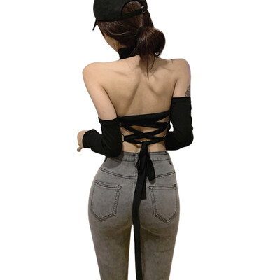 Women Fashion Temperament Solid Long Sleeve T-shirt Sexy Slash Neck Off Shoulder Crop Top Female Casual Backless Bandage T Shirt
Women Fashion Temperament Solid Long Sleeve T-shirt Sexy Slash Neck Off Shoulder Crop Top Female Casual Backless Bandage T Shirt