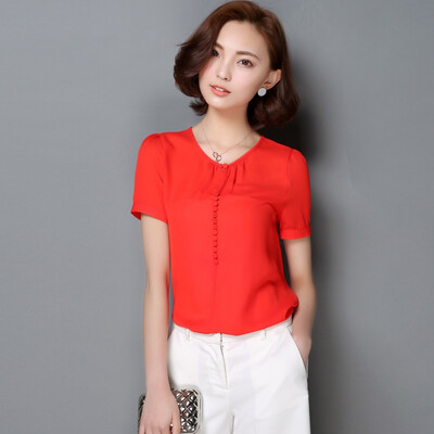 Solid Color Fashion Women Shirts Single Breasted Short Sleeve Blouse Casual Brief Style Female Chiffon Shirt
Solid Color Fashion Women Shirts Single Breasted Short Sleeve Blouse Casual Brief Style Female Chiffon Shirt