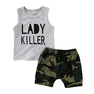 Summer Baby Boys Sleeveless Letter Print Tops Blouse VestCamouflage Shorts Children Casual Outfits Sets
Summer Baby Boys Sleeveless Letter Print Tops Blouse VestCamouflage Shorts Children Casual Outfits Sets