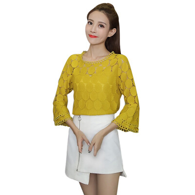 2018 Spring Fashion Solid Lace Trim Palok dot Blouse Women Shirts Flare Sleeve O-neck Hollow Shirt Women Tops Lace Blouse
2018 Spring Fashion Solid Lace Trim Palok dot Blouse Women Shirts Flare Sleeve O-neck Hollow Shirt Women Tops Lace Blouse