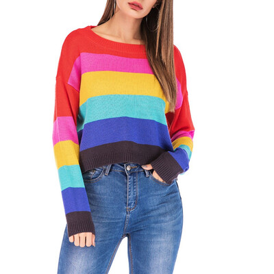 Tailored Women O Neck Long Sleeve Rainbow Stripes Knitted Sweaters Casual Blouse Tops
Tailored Women O Neck Long Sleeve Rainbow Stripes Knitted Sweaters Casual Blouse Tops