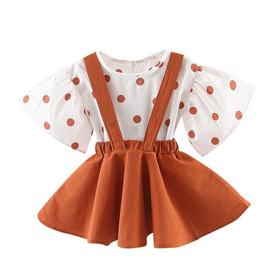 Summer Baby Girl Flare Sleeve Polka Dot Print T-shirt Strap Skirts Cotton Casual Outfits Set
Summer Baby Girl Flare Sleeve Polka Dot Print T-shirt Strap Skirts Cotton Casual Outfits Set