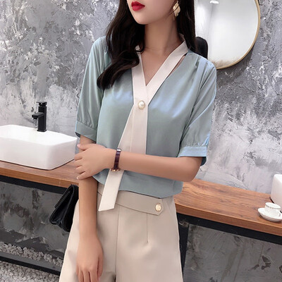 Elegant Simple Solid Color Women Blouse Button V-Neck Short Sleeve Blouses Elegant Chiffon Blouse Tops Office Lady Blouse
Elegant Simple Solid Color Women Blouse Button V-Neck Short Sleeve Blouses Elegant Chiffon Blouse Tops Office Lady Blouse
