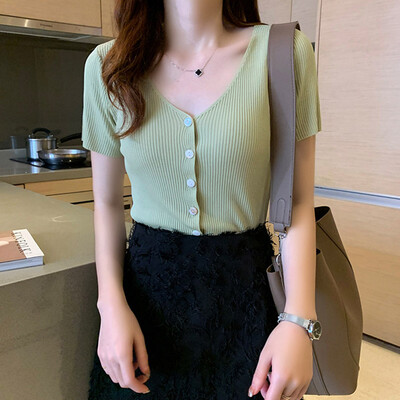 Women tshirt Summer Fashion Concsie Casual All-match Solid Color Slim Fit V-collar Short Style T-shirts
Women tshirt Summer Fashion Concsie Casual All-match Solid Color Slim Fit V-collar Short Style T-shirts