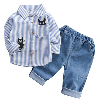 Baby Boys Clothes Set Autumn Long Sleeve Striped Cat Print Shirt Blouse TopsDenim Pants Children Trouser Set
Baby Boys Clothes Set Autumn Long Sleeve Striped Cat Print Shirt Blouse TopsDenim Pants Children Trouser Set