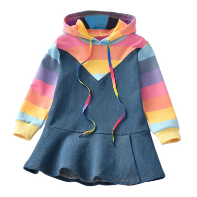 Autumn Casual Baby Girls Long Sleeve Rainbow Striped Print Sweatshirt Denim Dress Kids Pageant Dresses
Autumn Casual Baby Girls Long Sleeve Rainbow Striped Print Sweatshirt Denim Dress Kids Pageant Dresses
