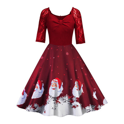Gobestart Christmas Women Half Sleeve Lace Patchwork Printing Vintage Gown Party Dress
Gobestart Christmas Women Half Sleeve Lace Patchwork Printing Vintage Gown Party Dress