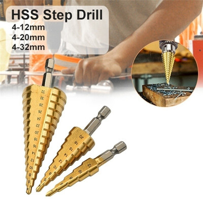 3Pcs HSS Steel Titanium Spiral Grooved Hex Shank Step Drill Bits Hole Cutter Cone Core Drilling Saw Tool 4-32 & 4-20 & 4-12mm
3Pcs HSS Steel Titanium Spiral Grooved Hex Shank Step Drill Bits Hole Cutter Cone Core Drilling Saw Tool 4-32 & 4-20 & 4-12mm