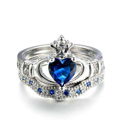 Exquisite Love Design Crown Hand Heart Claddagh Ring Set Sliver Color Blue CZ Diamond Crystal Rings for Women R616
Exquisite Love Design Crown Hand Heart Claddagh Ring Set Sliver Color Blue CZ Diamond Crystal Rings for Women R616