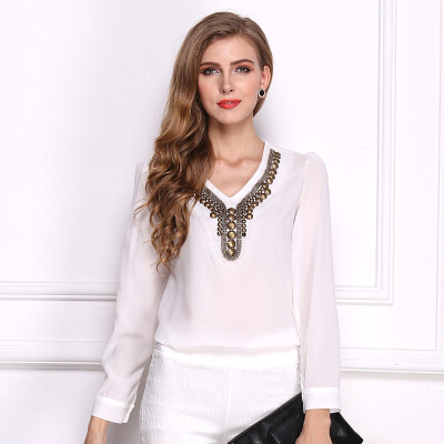 Fashion Women Blouse elegant Solid color V-neck retro vintage copper long-sleeved chiffon shirt L21
Fashion Women Blouse elegant Solid color V-neck retro vintage copper long-sleeved chiffon shirt L21