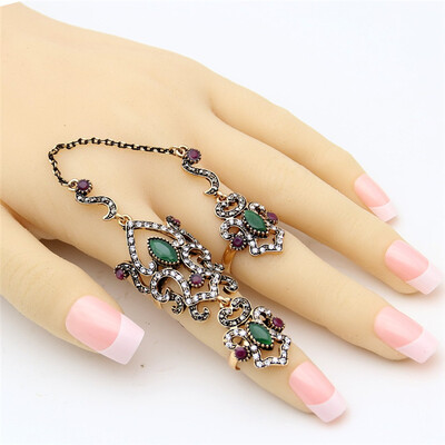 Vintage Turkish Women Flower Resin Adjustable Double Finger Ring Arabesque Crystal Jewelry Antique Gold Color Wedding Anillos
Vintage Turkish Women Flower Resin Adjustable Double Finger Ring Arabesque Crystal Jewelry Antique Gold Color Wedding Anillos