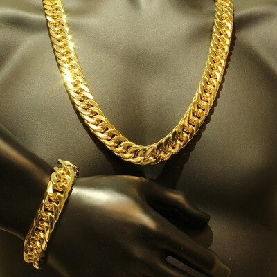 Mens Jewelry Set Thick Tight Link 18K Yellow Gold Filled Finish Miami Cuban Chain Necklace&Bracelet Sets
Mens Jewelry Set Thick Tight Link 18K Yellow Gold Filled Finish Miami Cuban Chain Necklace&Bracelet Sets