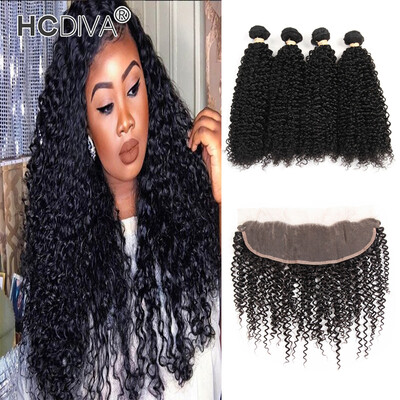 HCDIVA 4 Bundle Human Hair Weaving Kinky Curly with Lace Frontal Closure with Baby Hair Natural Black Virgin India Soft Curly 7A
HCDIVA 4 Bundle Human Hair Weaving Kinky Curly with Lace Frontal Closure with Baby Hair Natural Black Virgin India Soft Curly 7A