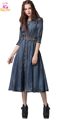 M L elegant cotton new spring 2018 vintage long jeans dress women half sleeve denim a line mid calf v neck embroidery belt
M L elegant cotton new spring 2018 vintage long jeans dress women half sleeve denim a line mid calf v neck embroidery belt