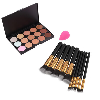 15-Colors Makeup Face Concealer Palette + 10pcs Brushes Set + Sponge Puff Black
15-Colors Makeup Face Concealer Palette + 10pcs Brushes Set + Sponge Puff Black