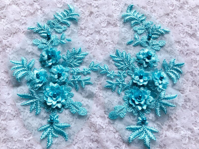 Light blue sew on Stereo embroidery flowers patches Water soluble embroidery lace applique on mesh 2111cm
Light blue sew on Stereo embroidery flowers patches Water soluble embroidery lace applique on mesh 2111cm