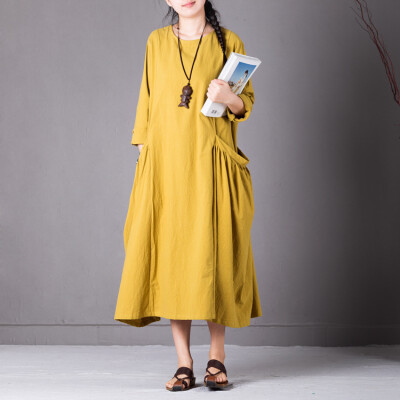 

2018 Новый китайский стиль карманного хлопка и льняного платья нерегулярно сплавленного льняного платья