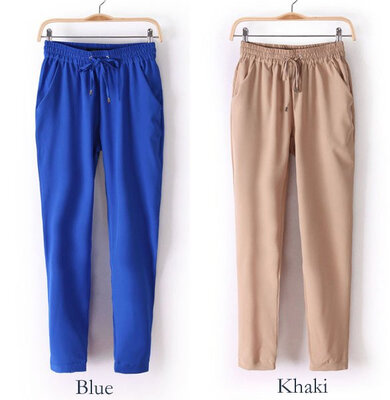 Women Casual Pants Solid Color Elastic Drawstring Waist Full length Chiffon Harem Pants
Women Casual Pants Solid Color Elastic Drawstring Waist Full length Chiffon Harem Pants