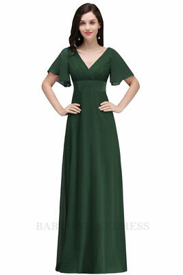 Elegant Flare Short Sleeves V Neck Chiffon Long Empire Evening Dresses 2018 Ruffles A Line Formal Party Prom Dresses
Elegant Flare Short Sleeves V Neck Chiffon Long Empire Evening Dresses 2018 Ruffles A Line Formal Party Prom Dresses